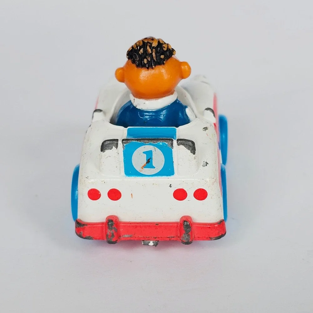 1983 Playskool Sesame‎ Street Ernie Diecast Race Car White Blue Red Vintage Toy